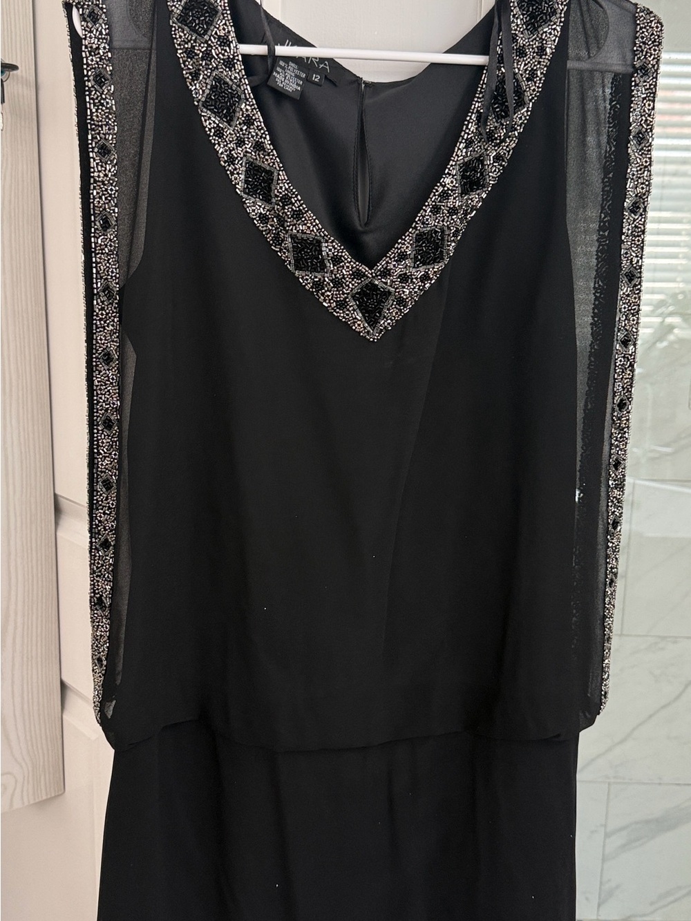 J Kara Black Evening Dress with Silver Beaded Accents